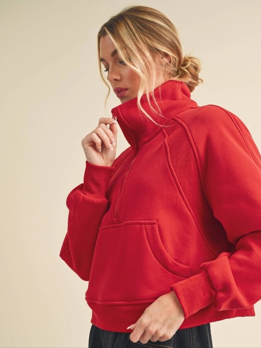Lululemon Athletica Scuba Oversized Funnel-Neck Half Zip Sweater Red M/L